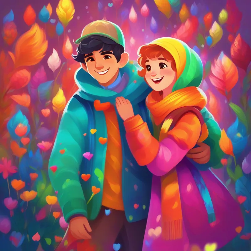 Aran is kind and caring, wearing bright and happy colors. and Roshan is joyful and loving, dressed in vibrant and cheerful hues. live happily ever after, with colors of everlasting love.