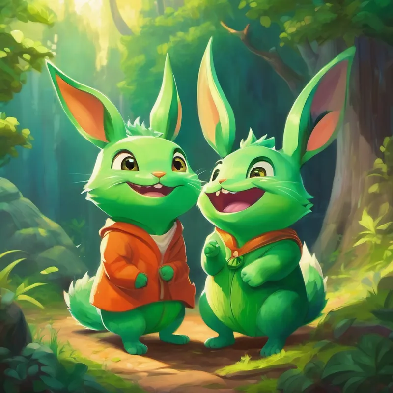 The Small mischievous creatures with green skin and pointy ears laughing and realizing the importance of friendship