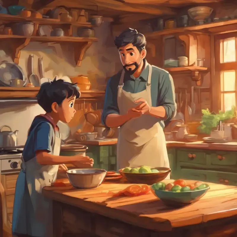 Brother explaining the surprise, revealing the purpose, in the kitchen