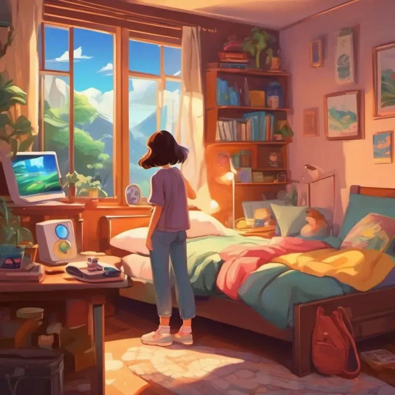 Girl asking about taking electronics, thinking what to pack, bedroom