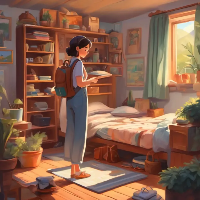 Girl preparing for the trip, packing essentials, excitement, bedroom