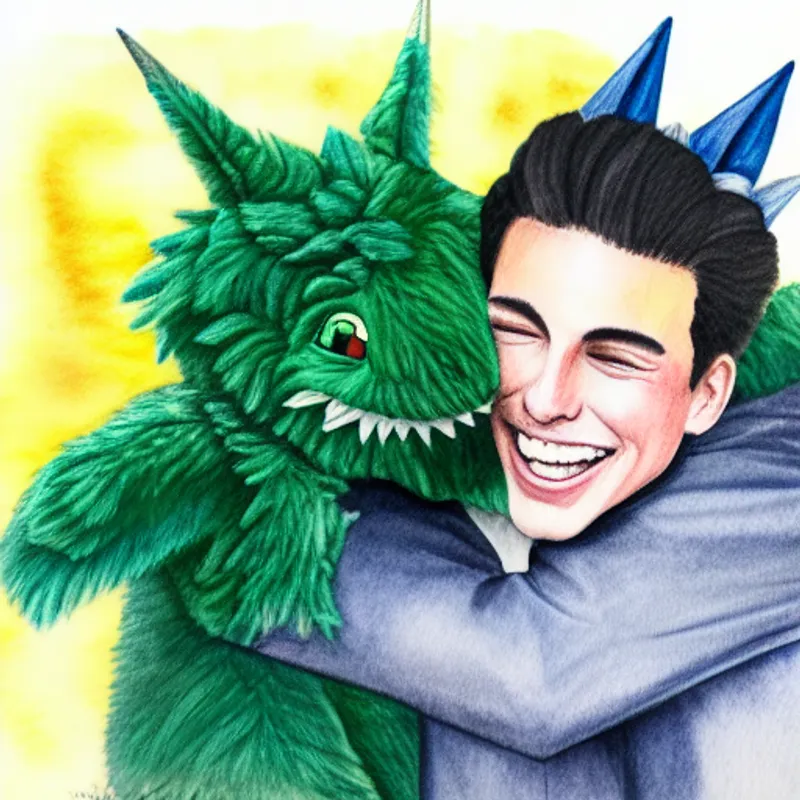 Tom and Danny hugging, smiles on their faces