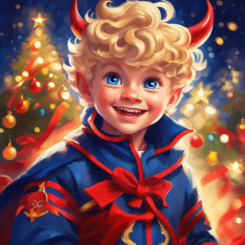 Little devil boy, blond curls, midnight blue eyes, mischievous grin displays leadership and inspires the army.