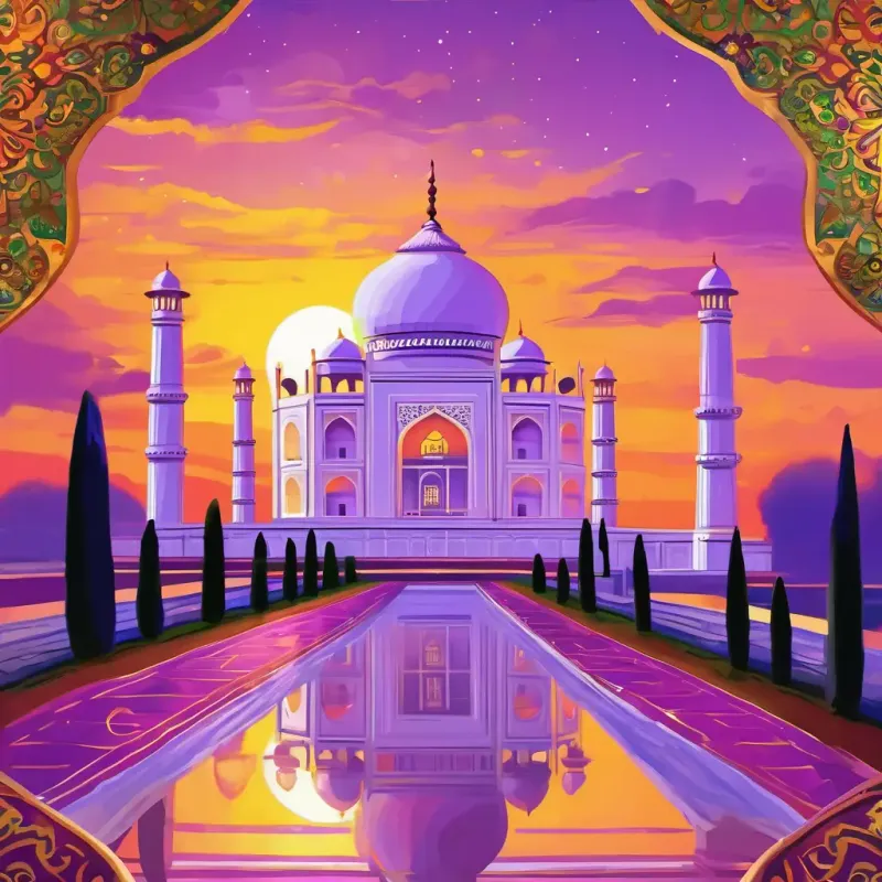 Zorblax meets Imaginative, with purple skin and curious golden eyes at the Taj Mahal in India.