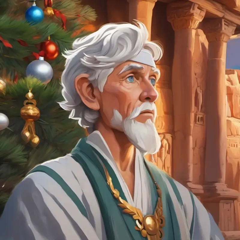 Zorblax gains wisdom from Wise, with silver skin and confident grey eyes at Petra.