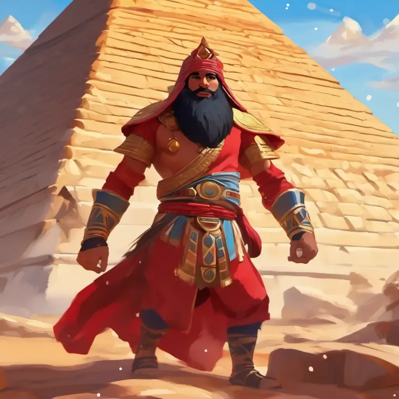 Zorblax encounters Energetic, with red skin and determined black eyes at the Great Pyramid of Giza.