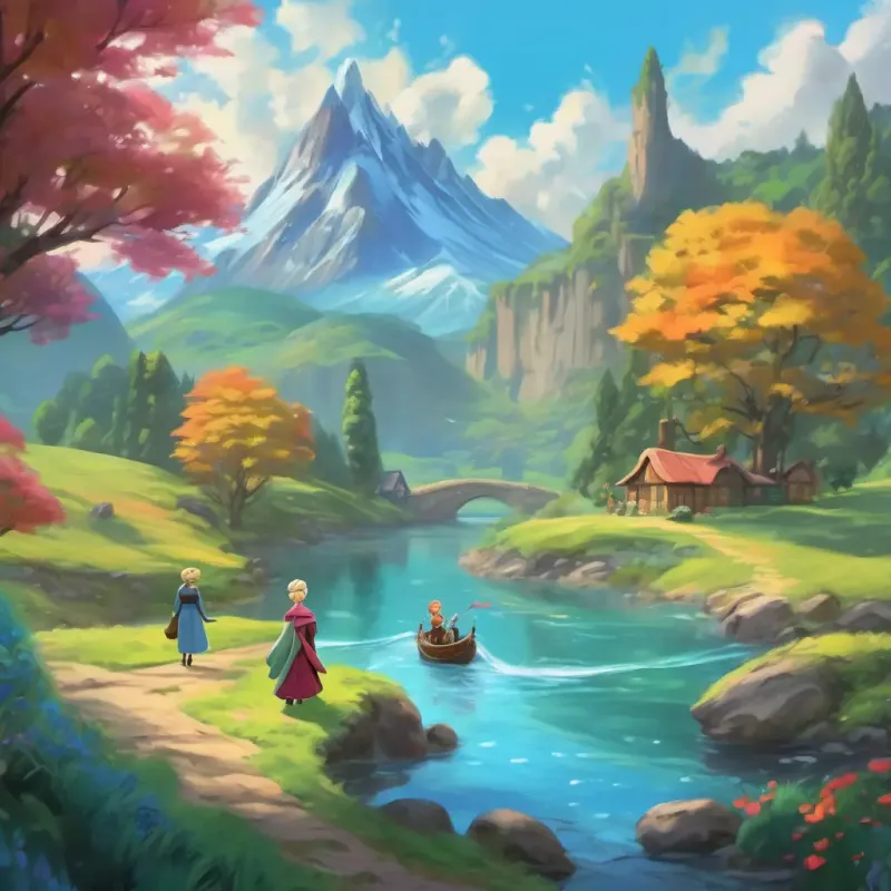 Elsa and the characters on their magical journey through different landscapes