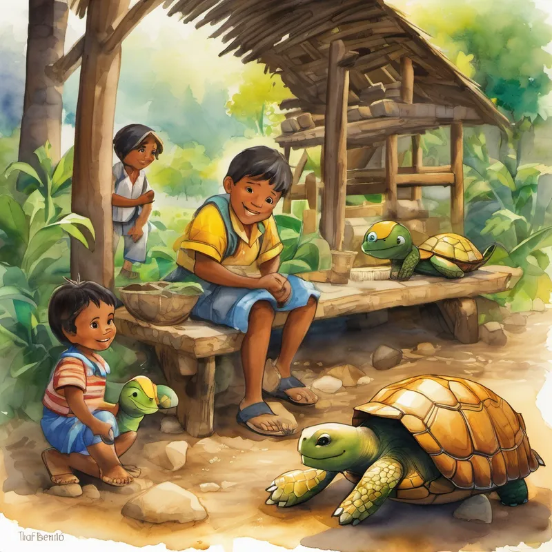 Day after day, Benny and his newfound turtle friends worked together with the villagers tirelessly. They gathered wood for new houses, repaired the broken walls, and replanted the villagers' gardens. Benny's tricks became handy tools, making the rebuilding process fun and exciting for everyone. While the villagers initially saw Benny as a bandit, they soon realized the true nature of his heart. Benny's empathy and compassion touched their souls, and they began to trust him completely. His quick feet became symbols of dedication and hard work for the villagers, as he tirelessly ran back and forth to ensure everyone had the support they needed.
