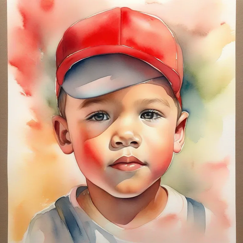 A determined young boy with a dream, wearing a red hat starts a charity foundation, warm colors