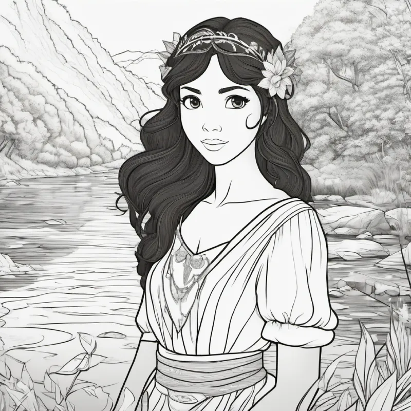 tan skin, brown eyes, black hair amazed, fairy appears, river