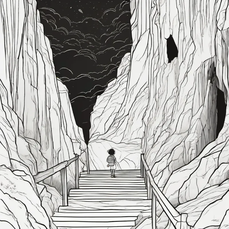 Reach dark cave, tan skin, brown eyes, black hair steps inside, feeling brave