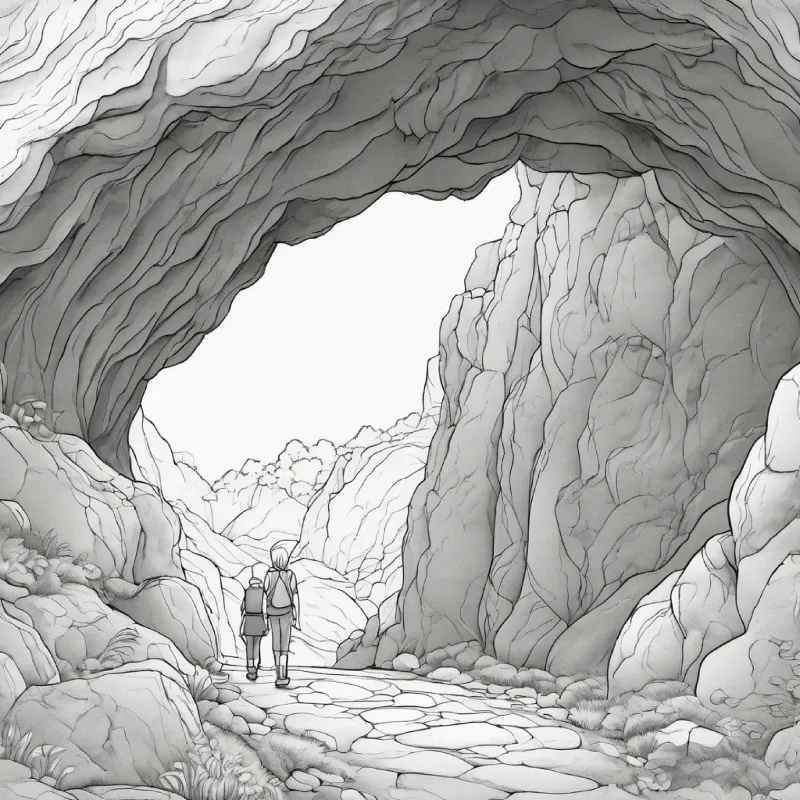 wrinkled skin, blue eyes, gray hair whispers, tiptoe closer, cave