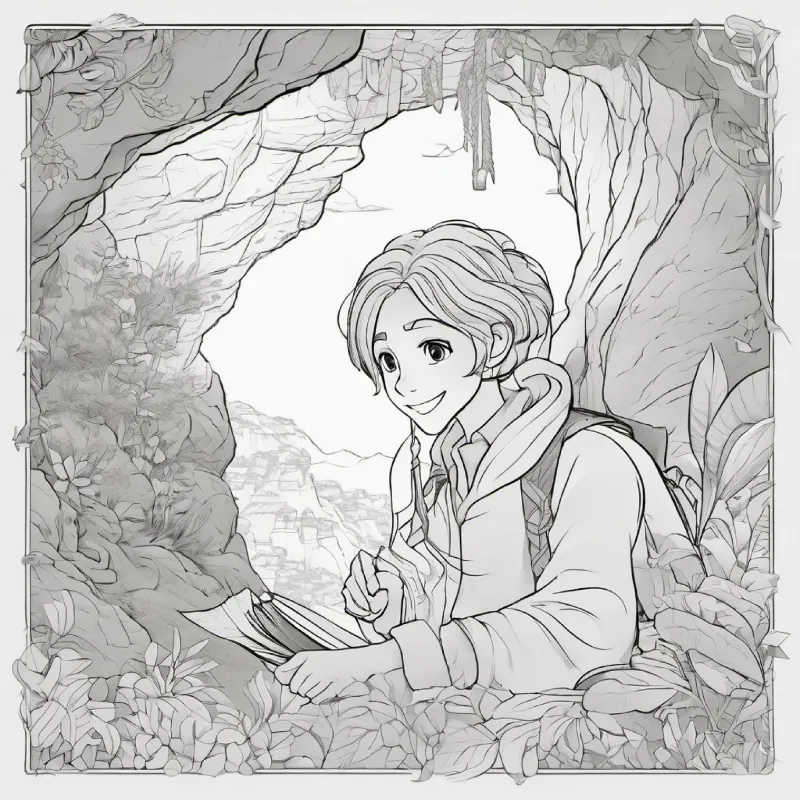 tan skin, brown eyes, black hair and wrinkled skin, blue eyes, gray hair take treasure, leave cave