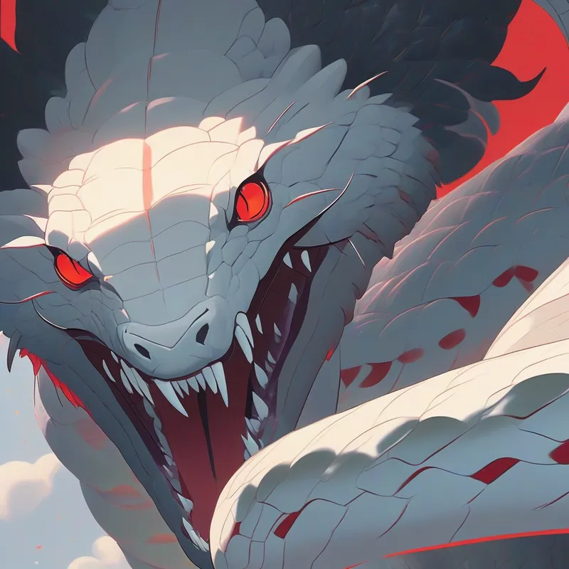 Harry facing pale skin, red eyes, snake-like features with unwavering confidence