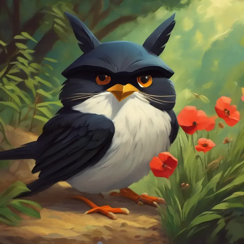 Pequeño zorro con pelaje rojizo y ojos curiosos getting help for the bird.