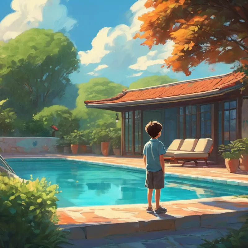 A hesitant boy looking at the pool