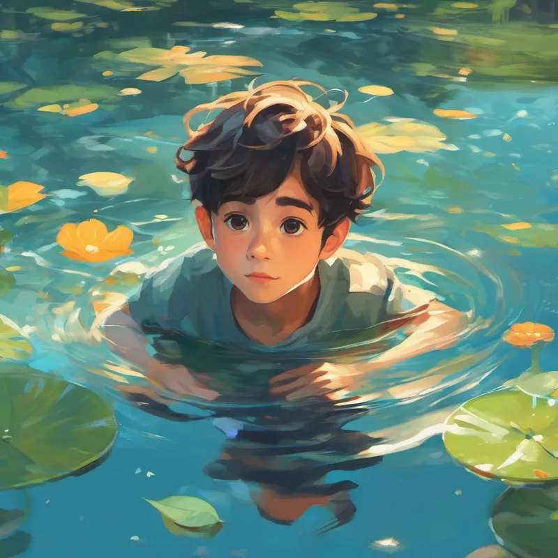 A boy floating in the water