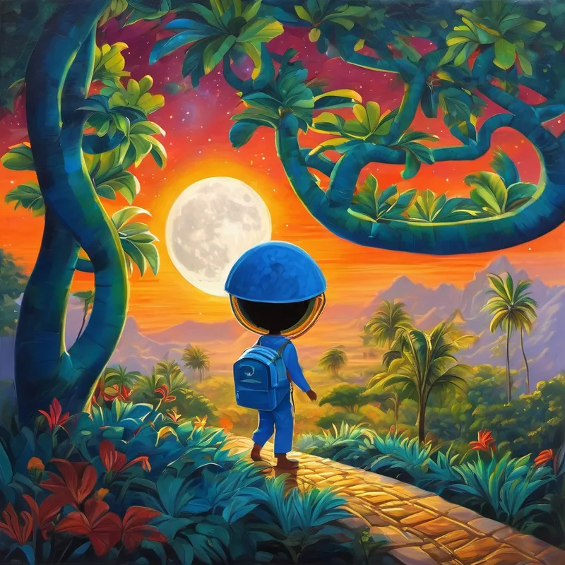 The very next day, armed with a map of the night sky and their boundless curiosity, Bittu and Chintu set off on their extraordinary journey to the moon. With each step, their excitement grew and their worries faded away. After a long and thrilling adventure, they finally reached the moon. But to their surprise, they stumbled upon a magical tree with branches laden with bananas. Not just any bananas, but blue bananas that shone like the sky, green bananas that were as vibrant as fresh grass, and red bananas that glowed like a mesmerizing sunset.