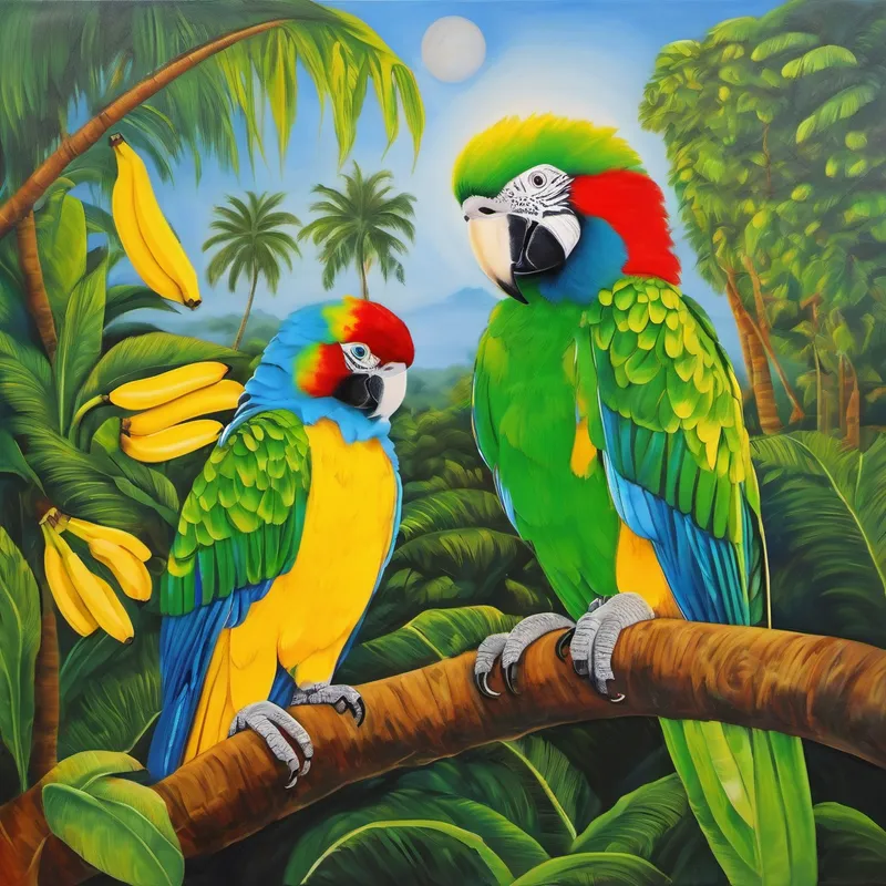 Bittu and Chintu were absolutely delighted, but they couldn't decide which bananas to pick. Sensing their confusion, a friendly parrot named Polly fluttered down from a nearby tree. Polly was wise and knowledgeable about the moon and its wonders. "Hello, young adventurers! I see you are having a hard time choosing the bananas. Fear not, for I am here to help," Polly chirped cheerfully.