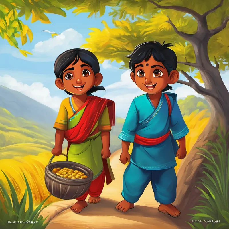 With their bellies full and their hearts content, the two friends made their way back to their village. They couldn't wait to share their incredible adventure with everyone. The villagers marveled at their tale, their eyes twinkling with curiosity and wonder. Bittu and Chintu's adventure taught everyone an important lesson - that exploring new things with friends can make life colorful and exciting. It showed them the value of listening to advice and being open to new experiences.