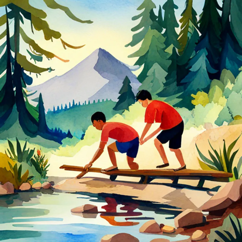 Two brothers build a raft to cross the river