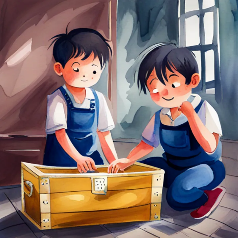 Two brothers work together to open a treasure chest