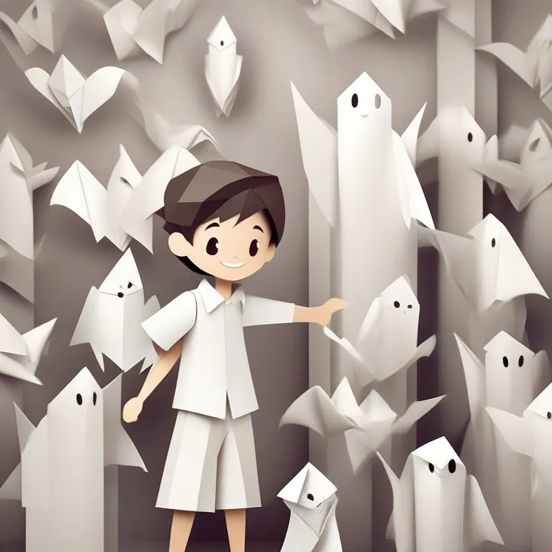 A brave kid with a mischievous smile. had courage, who said he was scared of ghosts? Yes? He asked A ghost with a white sheet and mischievous eyes. with a smile.