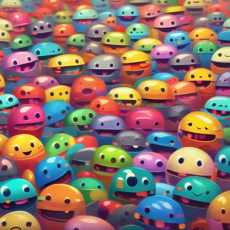 Microchip smiling and introducing itself, surrounded by other chips of different colors and sizes.