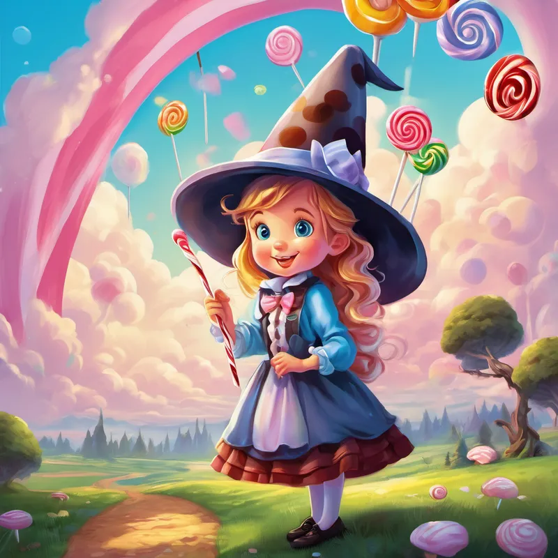 She skipped along the chocolate riverbanks, nibbling on candy flowers and gazing at the cotton candy clouds in the sky. Suddenly, she heard a familiar voice calling her name. "Alice! Alice!" It was Mr. Lollipop, a jolly old man made entirely out of candy! Mr. Lollipop explained that Candyland was in trouble. The Sour Candy Witch had cast a spell, and now all the candy in Candyland was turning sour! The once-smiling candy creatures were becoming sad, and the vibrant, sweet colors were slowly fading away.