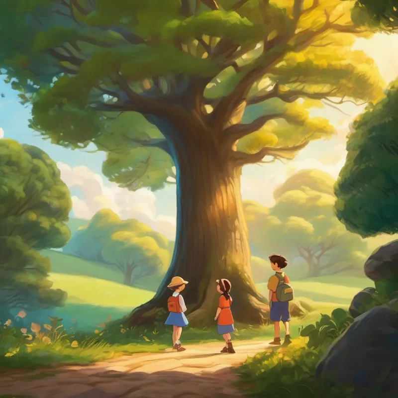 Lily and Milo follow the clue to the oak tree.