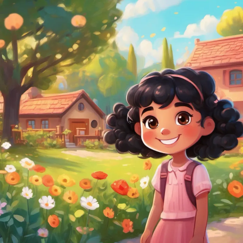 A cheerful girl with big brown eyes and rosy cheeks meets the first friend, A friendly girl with a bright smile and curly black hair, who helps her feel comfortable at the kindergarten.