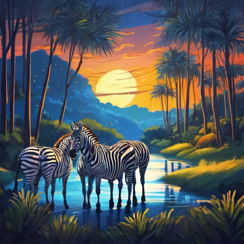 Zebras escape the zoo at night.