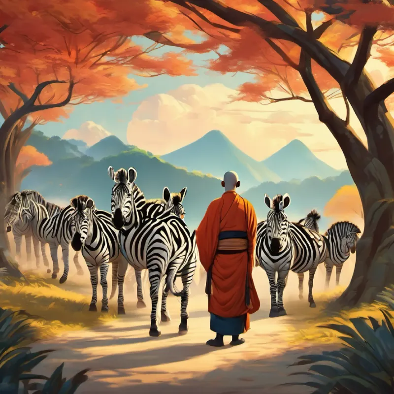 Zebras travel to China, learn meditation from monks.