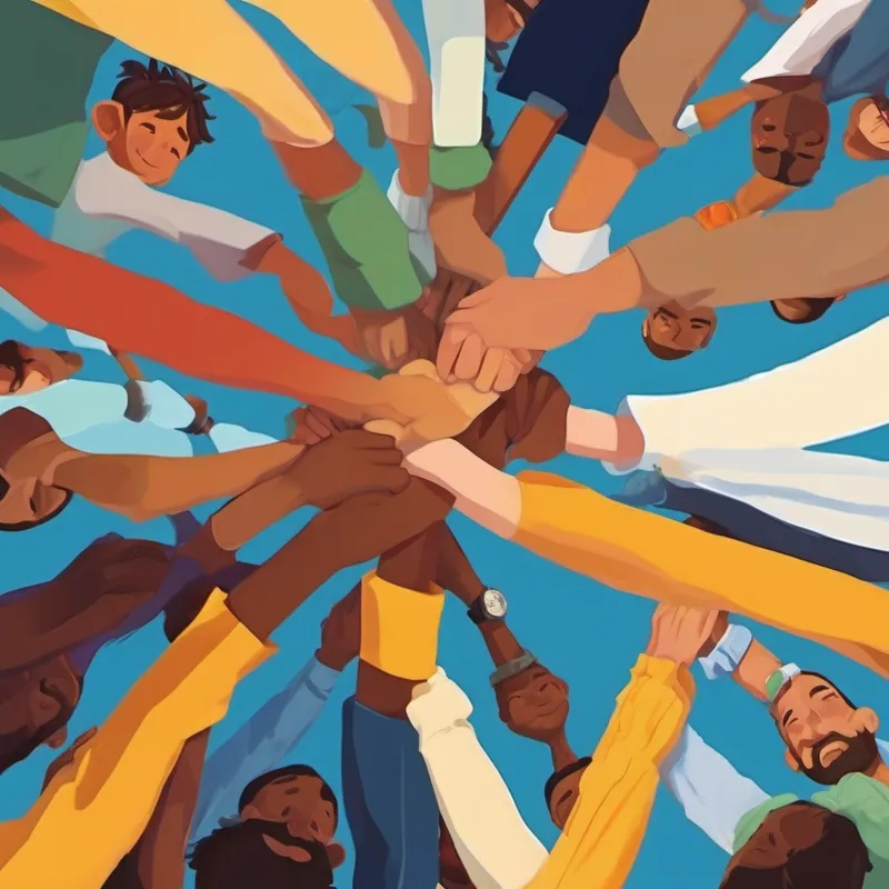 People from different cultures and backgrounds holding hands, forming a chain of unity