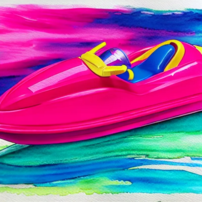 Jetski (pink), Sammy (dolphin), seashell, rocks, sunlight, overjoyed
