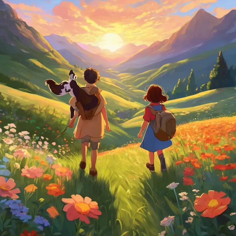 As the sun set behind the mountains, Buzz, Rosie, and Flutter returned to their meadow, carrying with them the wisdom they gained on their incredible journey. From that day forward, they continued to inspire others to embrace their true selves, just like the flowers in the valley.