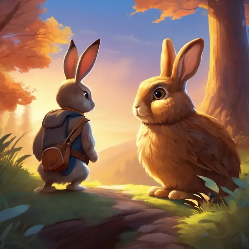Fluffy brown rabbit, bright-eyed, and curious meets the wise old owl who will help him on his big adventure.