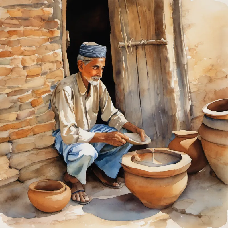 Amir also learned the art of pottery from his grandmother, who had been making beautiful clay creations for decades. With her guidance, Amir soon began crafting his own small pots, bowls, and figurines—each expressing his creativity and love for his family. As Amir grew older, he continued to explore different skills and ways to contribute, from taking care of animals to helping his neighbors with their daily chores. Over time, he became known throughout the village as the helpful and kind-hearted boy.