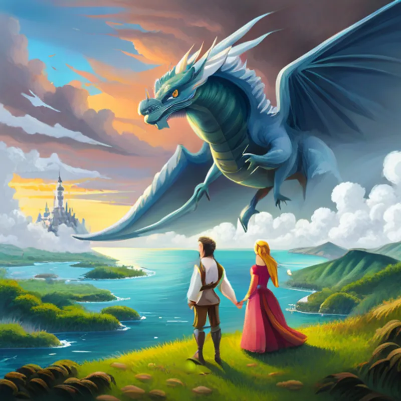 Prinzessin und Freunde kämpfen gegen den Drachen