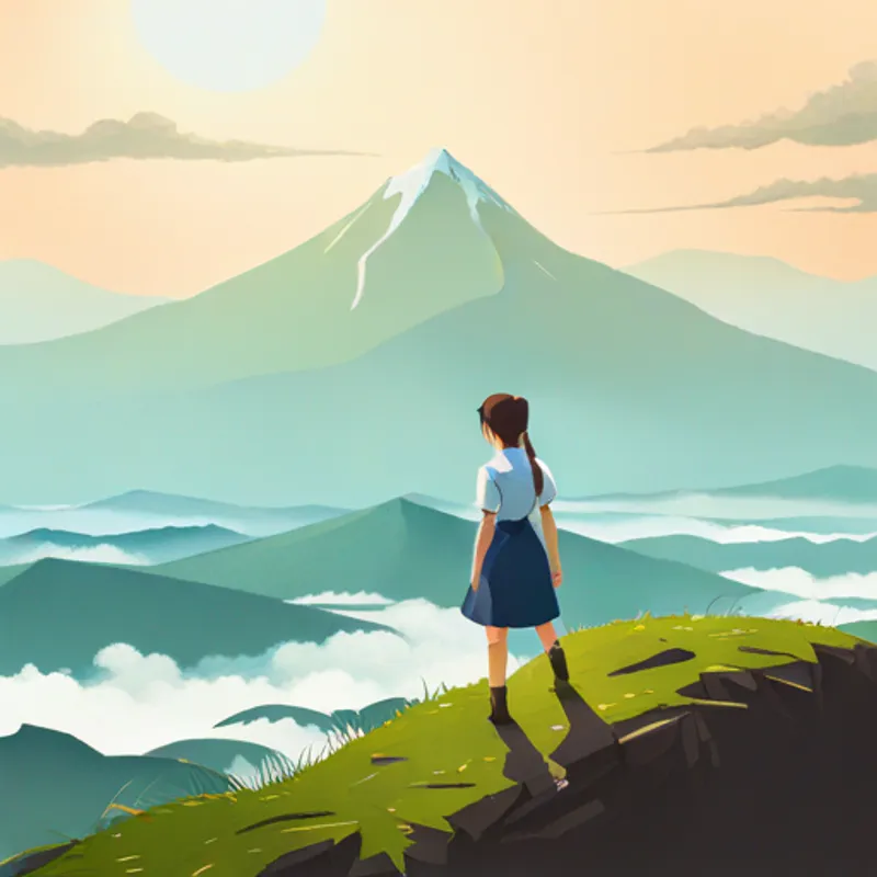 Emily stands on a mountaintop, surrounded by nature