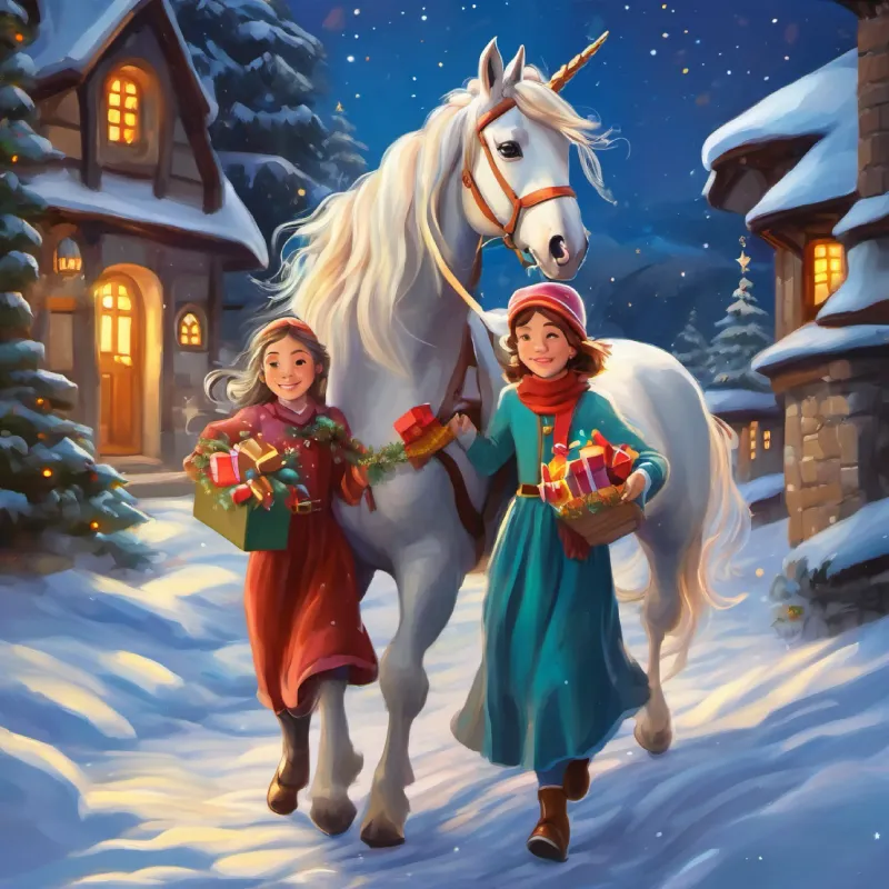 Bambina di sei anni, capelli castani, occhi pieni di meraviglia returns home, carrying the unicorns' gratitude.