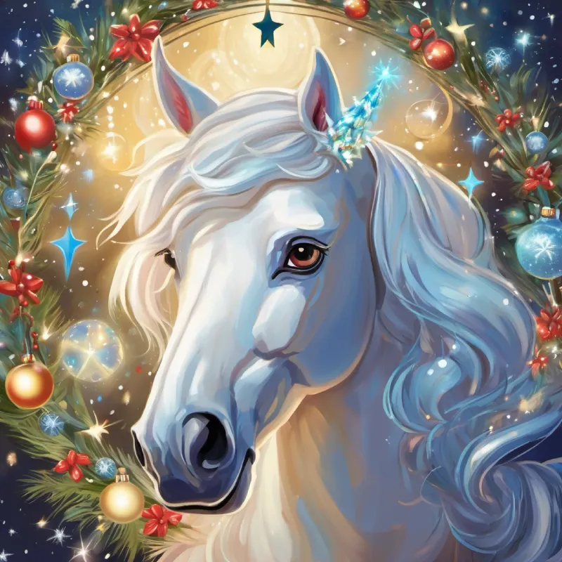Unicorno bianco, criniera scintillante, occhi saggio tells Bambina di sei anni, capelli castani, occhi pieni di meraviglia about a prophecy.
