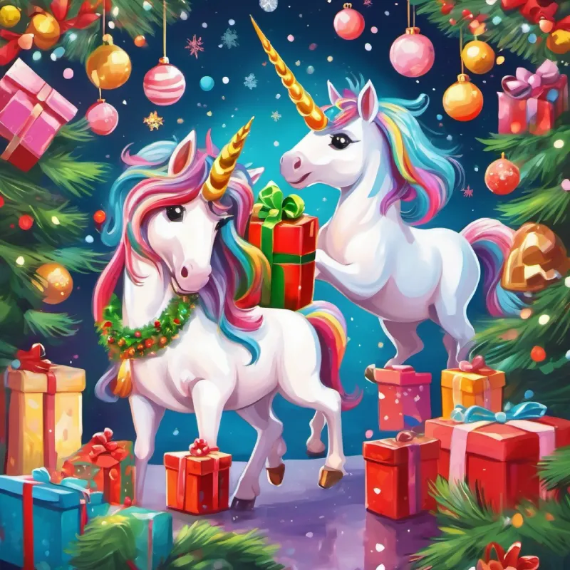 Unicorns sharing their special gifts.