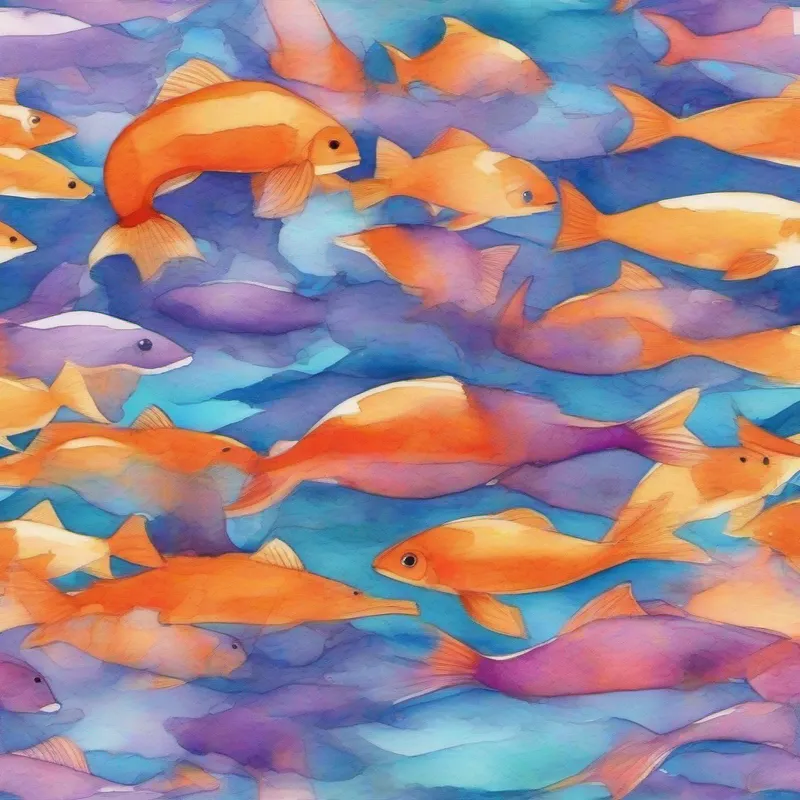 Kids learning swimming techniques. Vibrant colors of orange and purple.