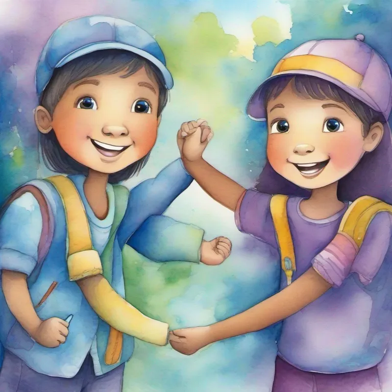 Kids encouraging others. Positive colors of blue and purple.