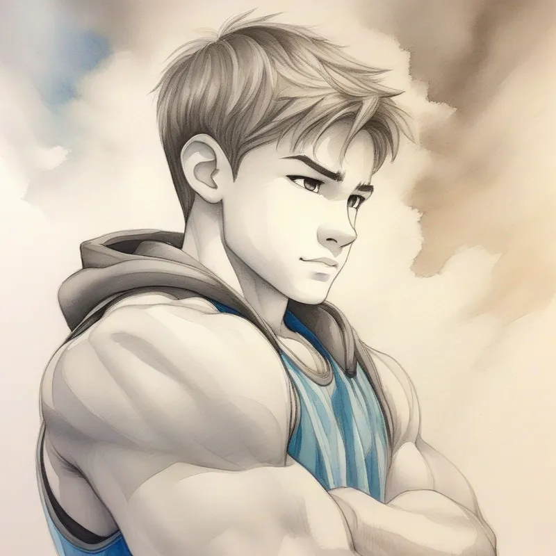 A boy with dreamy eyes and strong muscles, filled with determination's dream comes true, inspiring and humble