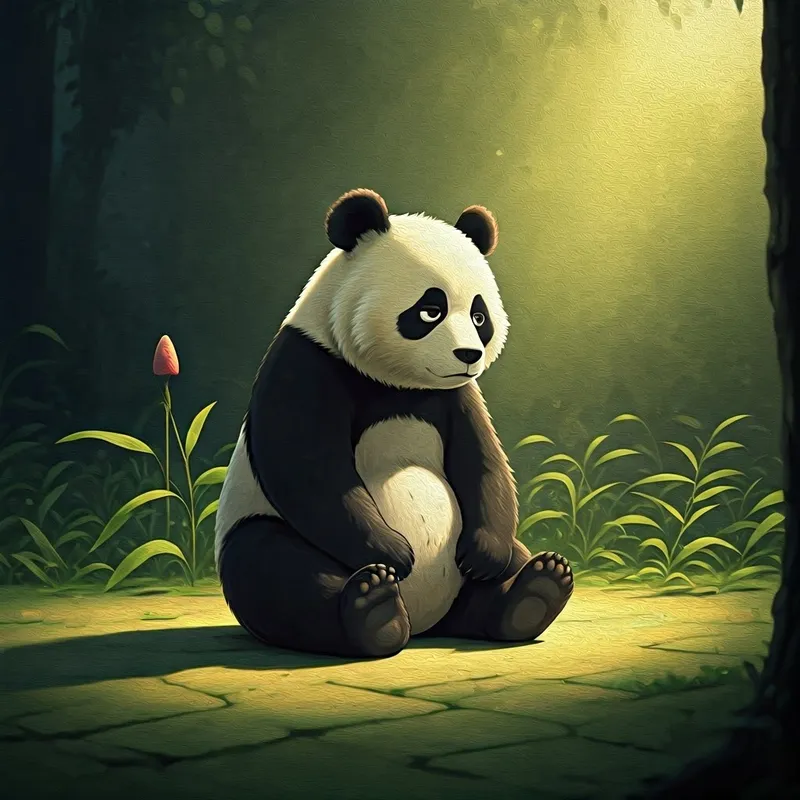 A bored panda sitting alone