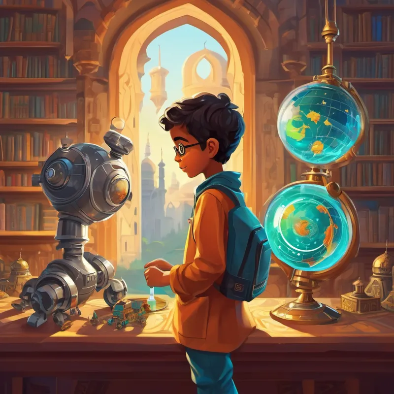 9-year-old Muslim boy with curiosity and passion for science and the robots learn about Islamic history