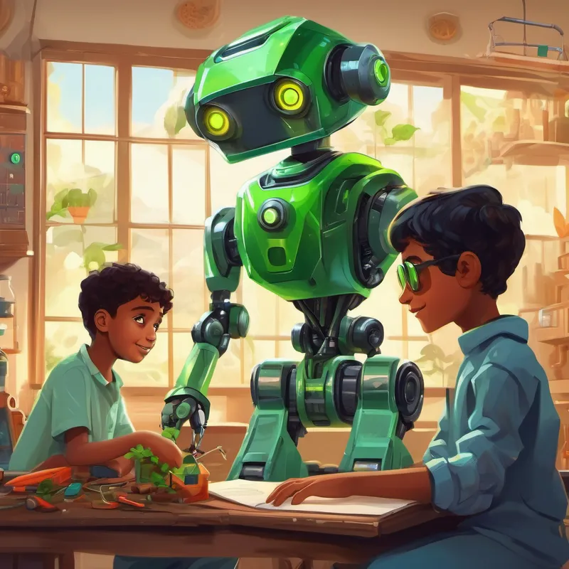 9-year-old Muslim boy with curiosity and passion for science and Dr Ahmed build a new robot named Green body, environmentalist robot