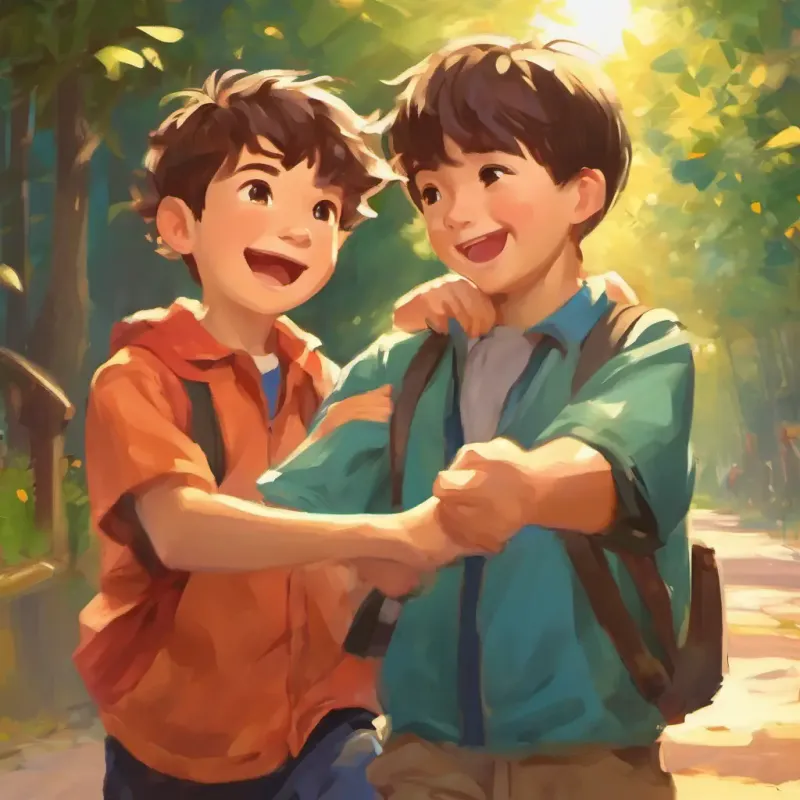 Boys share a moment of joy, teamwork highlighted.